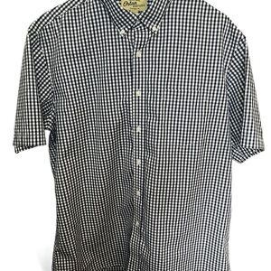 Orton Brothers Mens XL Blue White Mini Check Plaid Button Down Short Sleeve EUC